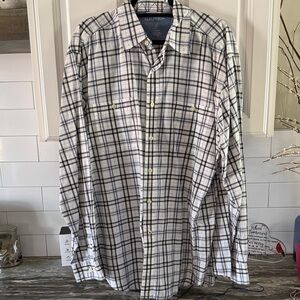 Nautica Men's Casual Plaid Shirt in White and Black